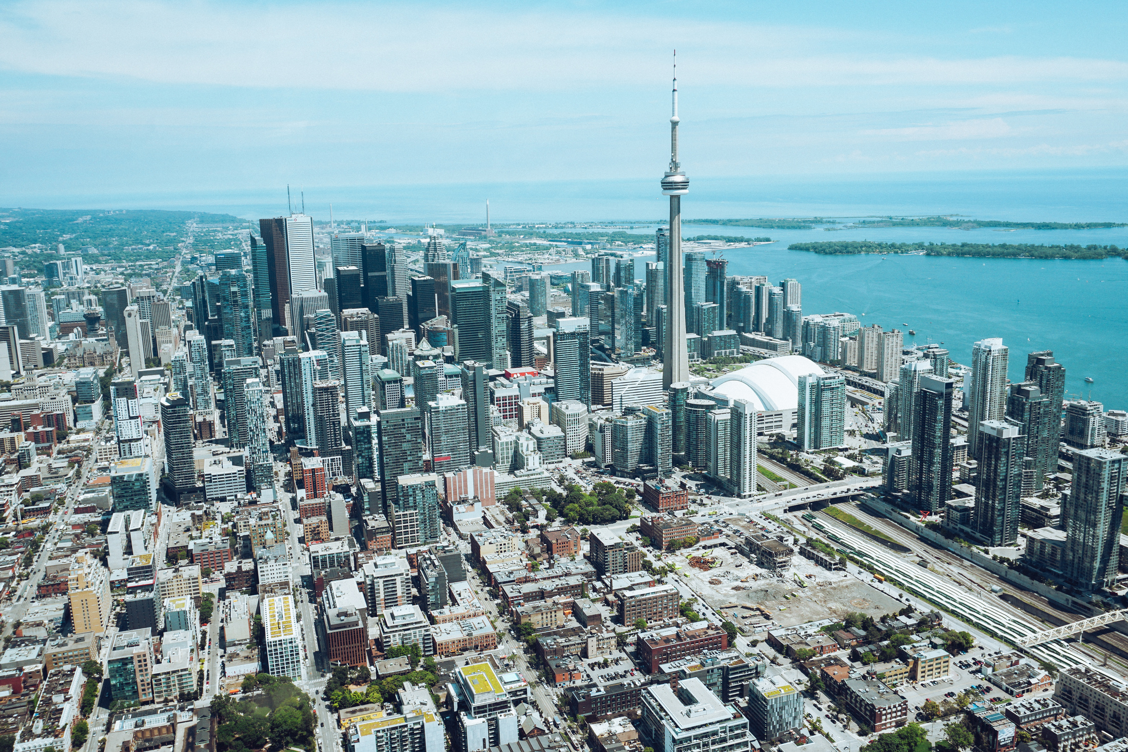 Contemporary city buildings located on seashore